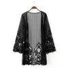 Женские блузки HSTAR Long Cardigan Tops Women Women Floral Lace Kimono полузлитый сплошной открытый фронт Элегантный пляжный прикрытие плюс 2xl