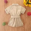 Fashion Rompers Summer Toddler Kids Baby Girls Clothes Tooling Style Short Sleeve Lapel Button Overalls Jumpsuit Outfits 20220902 E3