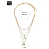 Kedjor vintage flerskikts kristallh￤nge halsband kvinnor bohemia guld f￤rg m￥nstj￤rna horn halvm￥ne choker halsband smycken 2022