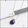 Pendant Necklaces Fashion Round Blue Pink Quartz Turquoise Necklace Natural Stone Brand Gold Plated Necklaces For Women Dhseller2010 Dh6Ca