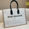 Соломенные сумки-тоут Сумка для покупок Холщовая сумка RIVE GAUCHE Сумка через плечо с ткаными кожаными ручками Большой вместительный карман для летних путешествий Вышитые буквы Наклейка Письмо