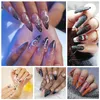 Long Halloween Nails Fácil Pressione na coleção de unhas falsas da estrela da estrela de lua, designs assustadores de amêndoa ou caixão de capa completa artificial artificial artificial 24 pcs