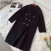 Women's Down Parkas Cnlalaxury秋の女性ダークブルーダブルフェイスウールコート長袖