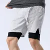 Running Shorts Men Imprime Sport Short 2 en 1 Gimnasio de entrenamiento seco rápido con Deck Doble Doble de compresión de Liner