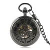 Pocket Watches Gear Wheel Roman siffra Hollow Case Mechanical Silver Hand-Wind Pendant Clock White Dial Watch Watch