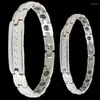 Link pulseiras polido aço inoxidável cristal incrustado casal pulseira cuidados de saúde terapia germânio pulseira magnética para homens