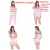 Kvinnors sömnkläder Julys Song Pink 7 Pieces Womens Pyjamas Set Faux Silk Striped Pyjama Womens Pyjamas Sleepwear Sets Spring Summer Homewear 220902