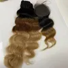 Body Wave 300g Hair Bundles with 16 inches Lace Closure Full Head Ombre Color T1b/30/27# Brazilian Virgin Human Hair Weft for Black Woman