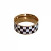 Jóias clássicas de banda clássica de 6 mm jóias para mulheres xadrez simples anel xadrez preto e branco Presente de luxo artesanal