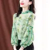 V￪tements ethniques 2022 Chemisier de style chinois Femmes Spring Fashion Long Manche ￠ collier haut Collier Imprim￩ l￢che Casual Short Top G486