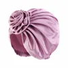 Große Blume Frauen Satin Nacht Schlaf Chemo Cap Moslemisches Hijab Turban Plissee Haarausfall Beanies Femme Motorhaube Hut Kopftuch Wrap Abdeckung