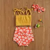 Clothing Sets 3Pcs Set Baby Girl Summer Outfits Straped Bow Tie Strap Tank Tops Floral Short Pants Headband Baby's