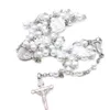 Szklany pereł różańca Krzyż Naszyjnik Chrześcijański biżuteria katolicka religijne przedmioty Naszyjki Biżuteria Prezent