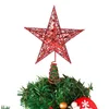 Christmas Decorations 4/6/8in Gold Red Glittered 5 Point Star Treetop Metal Material Hollow For Tree Topper Ornament