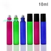 Mix 6 colors Glass Roller Bottles 10ml with Metal Ball And Black Cap For Beauty