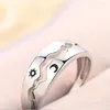 Wedding Rings Sterling Silver Engagement Couple Sun And Moon 2In1 Open Adjustable H9