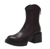 Back Zipper High Heels Women's Boots Pu Leather Platform Ankle Boots Woman Autumn Non-Slip Square Heel Botas Shoes