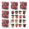 Andere evenementenfeestjes 816PCS Plush Grid Patroon kerstbal ornamenten met natuurlijke dennenappels bladeren kerstboom ornamenten hanger in doos ballen 220901