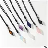 Pendant Necklaces Natural Crystal Quartz Hexagonal Cone Pendant Necklace For Women Men Double Point Faceted Cut Healing Dhseller2010 Dhxe2