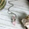 Colares de pendentes NM39946 Rose Quartz Silver Crystal Colar Pink para Woman Healing Jóias Birthstone