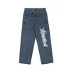 Herren Jeans Herbst Streetwear Retro Hiphop Buchstaben Stickerei Jeans lose gerade Beinhose weites Bein für Männer und Frauen Paare 220902