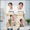 Delantales Diy Lady Home Pinafore Cocina Algodón Lino Delantales lavables Flores Bicicleta Impreso Daidle Lace Up Mujeres Accesorios de cocina D Dhwof