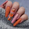 Long Halloween Nails Easy Press on Fake Fingernails Collection Moon Star Spooky Designs Almond or Coffin Full Cover Acrylic Artificial Nail Art 24 PCS
