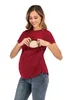 Women's T Shirts 2022 Woman Tshirts Breastfeeding T-shirt Women's Confinement Clothing Round Neck Short-Sleeve Pullover Maternity