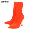 Boots Eilyken Plus 35-42 Autumn Winter Fashion Green Orange Women Ankle Pointed Toe Elastic Heels Female Socks Shoes 220901