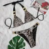 Maillots de bain pour femmes 2022 strass deux pièces maillot de bain luxe cristal Sexy imprimé léopard Bikini ensemble femmes plage maillot de bain