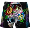 Heren shorts schedel grafisch strand 3D -patroon donkere schedelbordshorts mannen/vrouwen skelet hiphop korte broek plus size kledingmensen