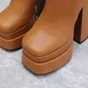 Meduza Aevitas Intrico Bottines à plateforme haute en cuir Fermeture à glissière latérale Bout carré Talons bottillons de créateurs de luxe épais Chaussures de piste pour chaussures d'usine pour femmes