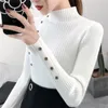 Pulls pour femmes 2022 femmes automne hiver pull tricoté solide femme doux élastique couleur pulls bouton pleine manches demi col roulé