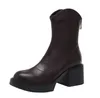 Nieuw merkontwerp Fashion Boots Echte lederen vrouwen dikke ronde High Heel Boots Winter Tabi schoenen Korte laarzen