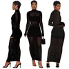 Casual Dresses Sexy Mesh Sheer Prom Long See Through Night Club Outfits Evening Gown For Women Black White Party Clubwear Maxi Dress