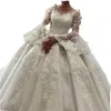 Robe arabe robes de mariée illusion manches longues plus taille charmante appliques de dentelle princesse gonflée perles cristales