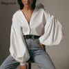 Women's Blouses Shirts Casual Vintage Sexy Button White Blouse Lantern Sleeve Oversized Loose Shirt Cotton Office Ladies Tops Blusas 10903 220902