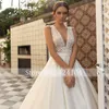 Wedding Dress Adoly Mey Luxury Beading Appliques A-Line 2022 Sexy V-Neck Button Satin Court Train Vintage Bridal Gown Plus Size