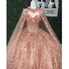 Blush Flower Princess Quinceañera Vestidos de fiesta dulce 15 Fiesta Formal 3D floral con cordones corsé Applqiue Capa Capa Vestidos de cumpleaños