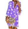 casual Dresses Plus Size 3xl Daisy Dress Boho Hippie Chic Tassel 3/4 Sleeve V Neck Print Mini Shift Purple Orange Pink Gray Blue Tunic 219g#