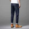 Thin Summer Dark Blue Jeans Men's Fashion Slim Fitting Small Feet Middle Waist Elastic Youth Casual Pants