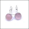 Charme Sier plaqué 10 mm Rose Quartz Rose guérison cristal charmes boucles d'oreilles géométrique pierre naturelle boucle d'oreille pour femmes bijoux Dhseller2010 Dhhue