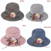 Wide Brim Hats Summer Women Beach Hat Foldable Sun Portable Straw Cap Visors Bowknot Flower Casual Travel