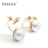 Stud Varole Aankomst Big Pearl Gold Color Stalen oorbellen voor vrouwen C Vorm geknoopte Hoops oorbellen Sieraden Groothandel