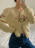 Pull femme tricoté à la main au crochet tempérament rétro tout match 55% laine pull cardigan