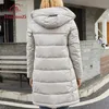 Piumino da donna Parka HaiLuoZi Giacca da donna invernale Classico Cappotto da donna spesso allungato Moda Cappuccio Tinta unita Casual Parka antivento 6086 220902