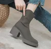 New Brand Design Fashion Boots Genuine Leather Women Chunky Round High Heels Boots Winter Tabi Shoes Short Boots