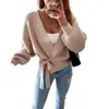 Femmes Tricots Tees Lady Lace Up Wrap Tricoté Cardigan Femmes À Manches Longues Col En V Baggy Solide Vacances Mode Casual Élégant Chandails Tricots 220902