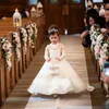 Девушка платья элегантным винтажным цветом с сплоченным платьем с шариком атласное кружевное топ первое платье для причастия детская одежда