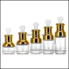 Storage Bottles Jars Transparent Glass Dropper Bottle Round Rubber Head Essence Lotion Per Bottles Plated Gold Roller Cup Lady Subpa Dhfbe